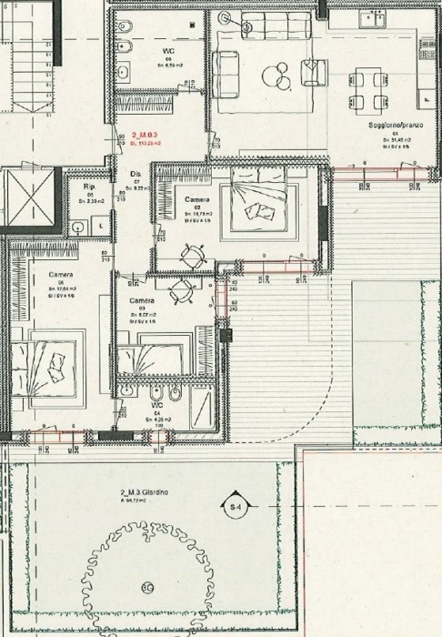 Planimetria di Quadrilocale di nuova costruzione in classe A+ con giardino privato di 96 m² a Viserba Monte